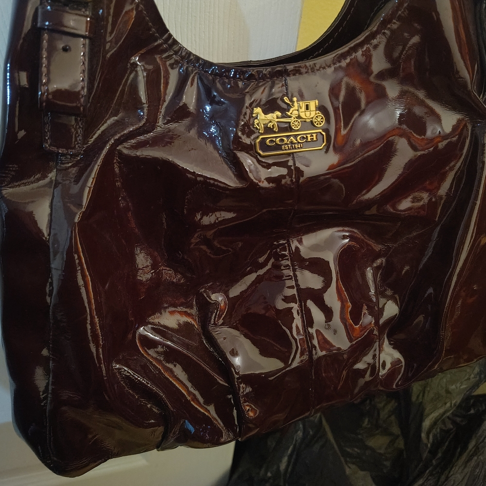 Coach Glossy Deep Brown Shoulder Bag
